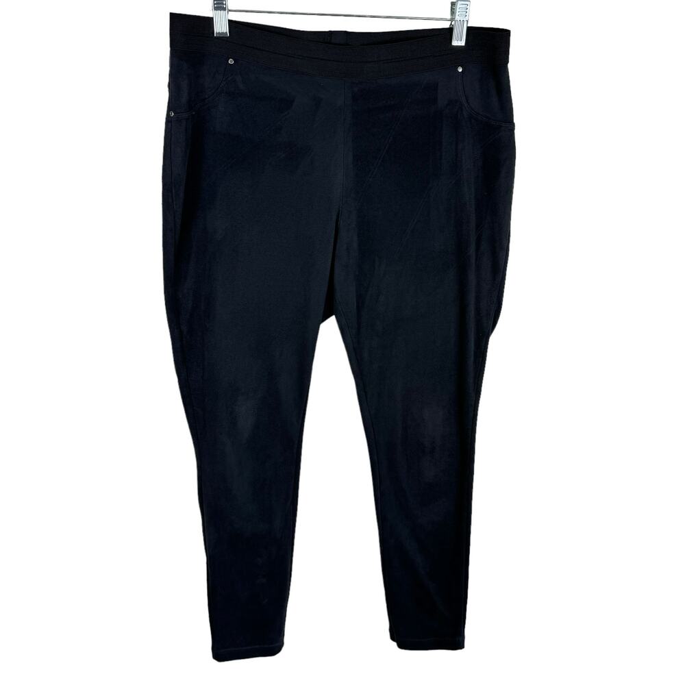 Calvin Klein Black Lightweight Elastic Waist Skinny Ankle Fit Faux Suede Pants L